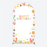 Lofaris Happy Birthday Arch Backdrop for Kids Cute Farm Friends with Chicken and Chicks Sunshine Rainbow Party Prop